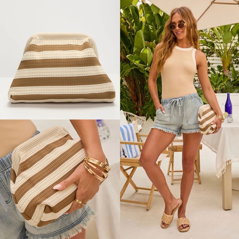 Striped Beige and Brown Clutch